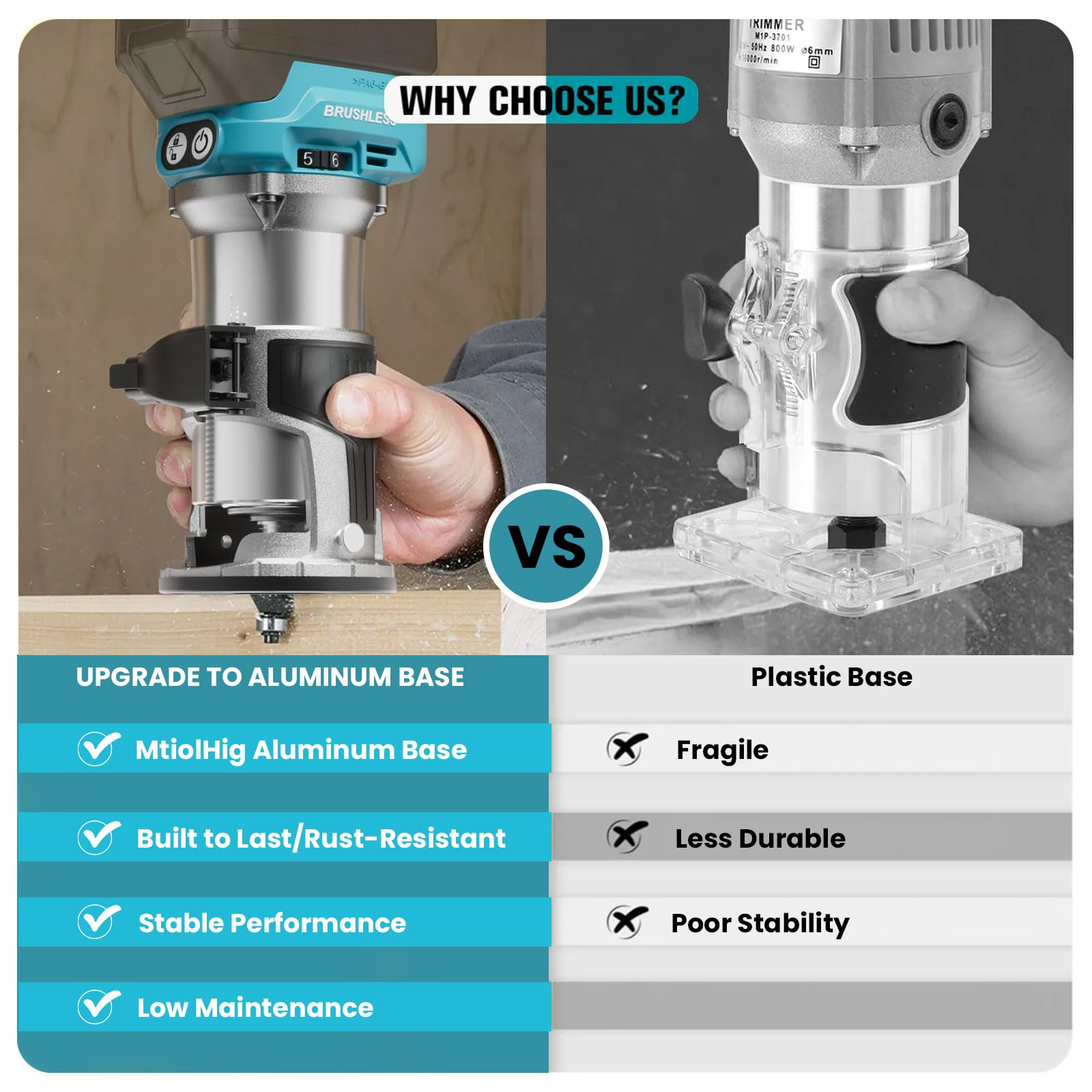 MtiolHig brushless motor router delivers quiet, efficient power for longer sessions.