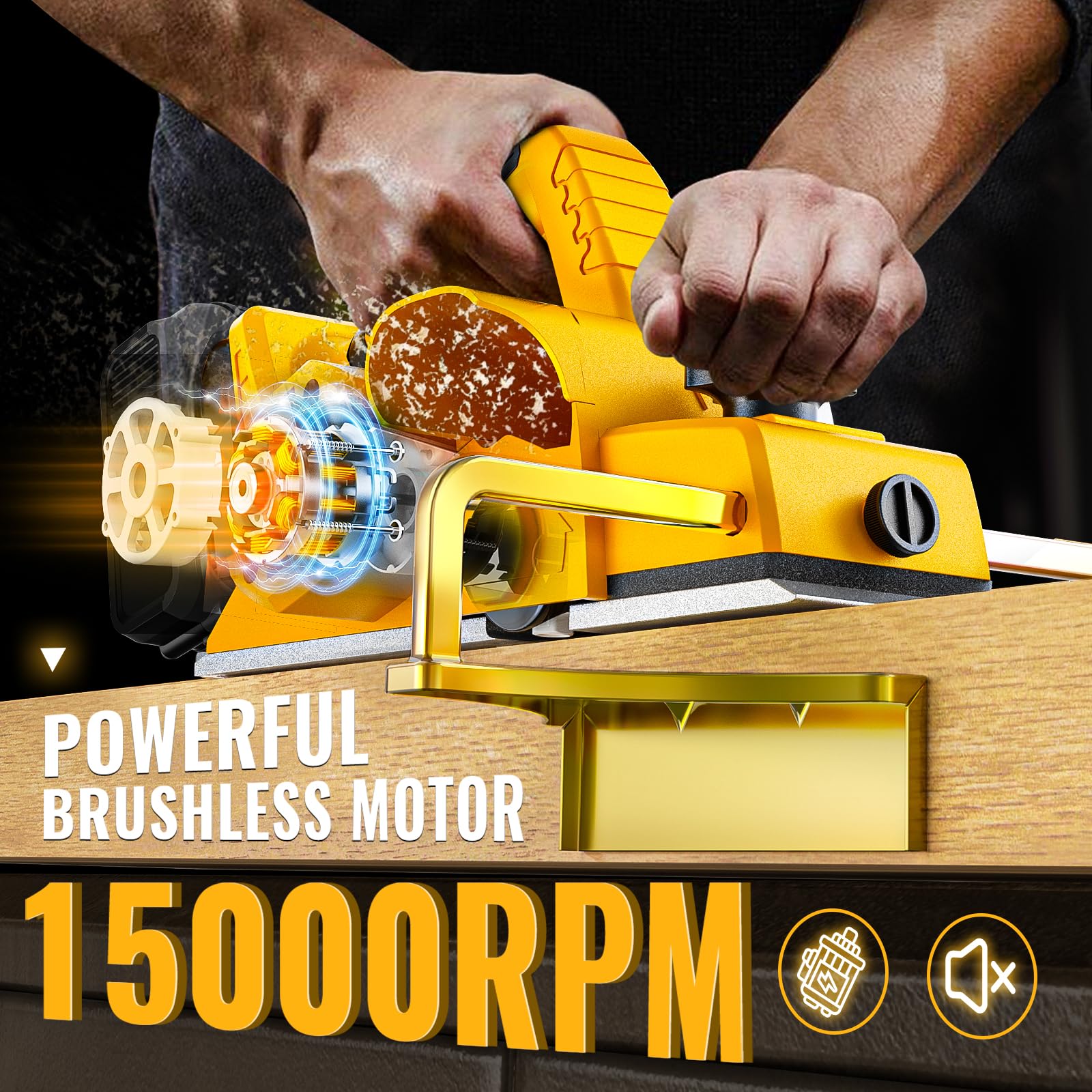 MtiolHig cordless planer showing 82mm width for precise stock removal.