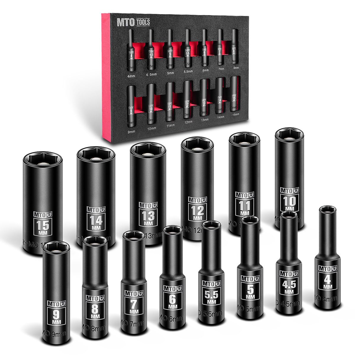 MTO 14-piece 1/4 drive magnetic deep socket set in action for fast automotive work.