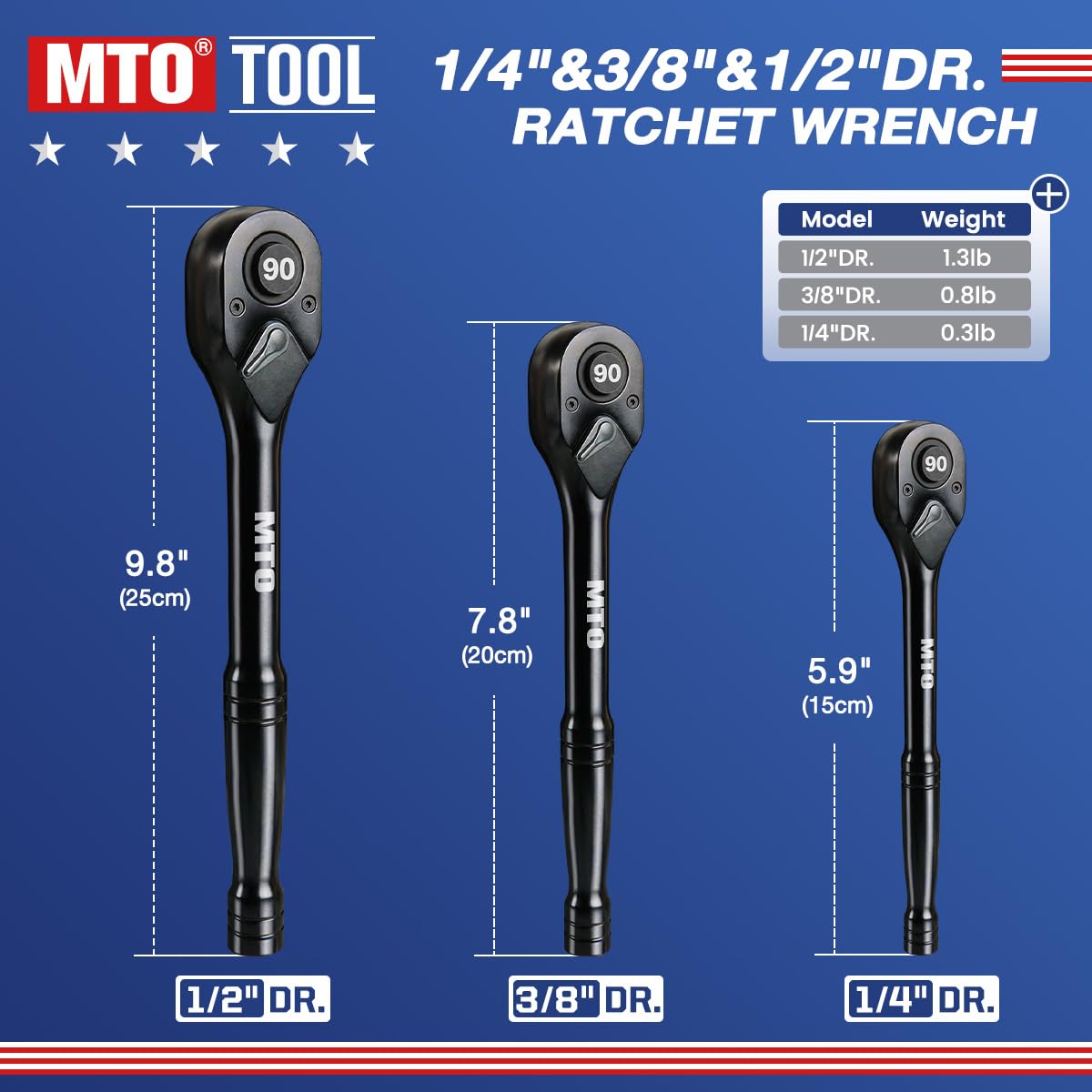 MTO 3-piece ratchet set with 3/8 drive for mid-size sockets in confined engine bays