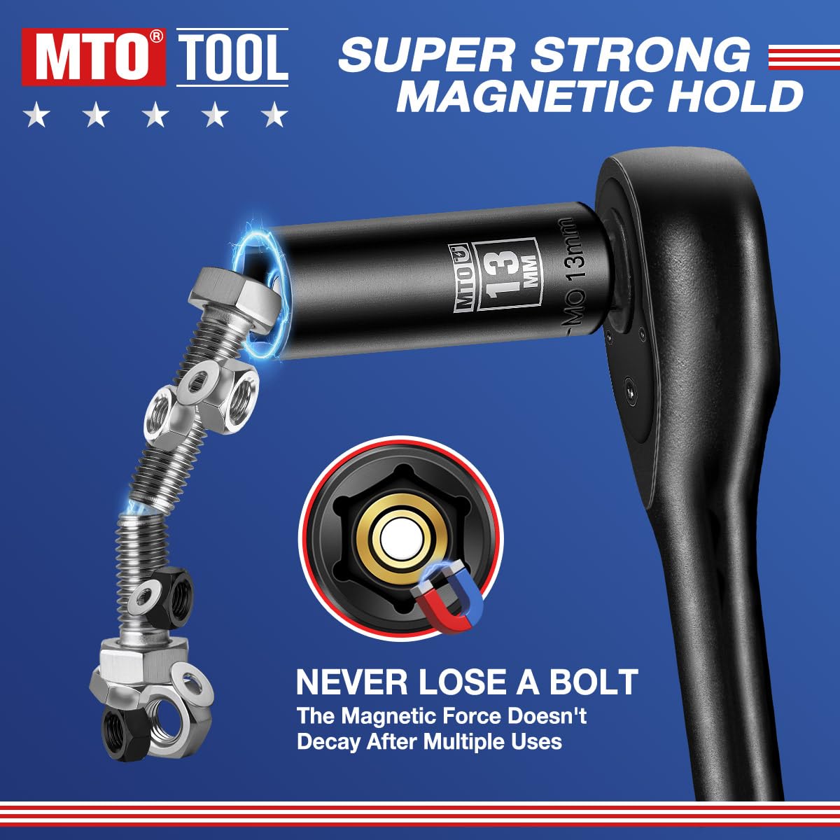 MTO CR-MO steel sockets with laser markings enable quick size selection.