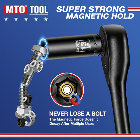 MTO CR-MO steel sockets with laser markings enable quick size selection.