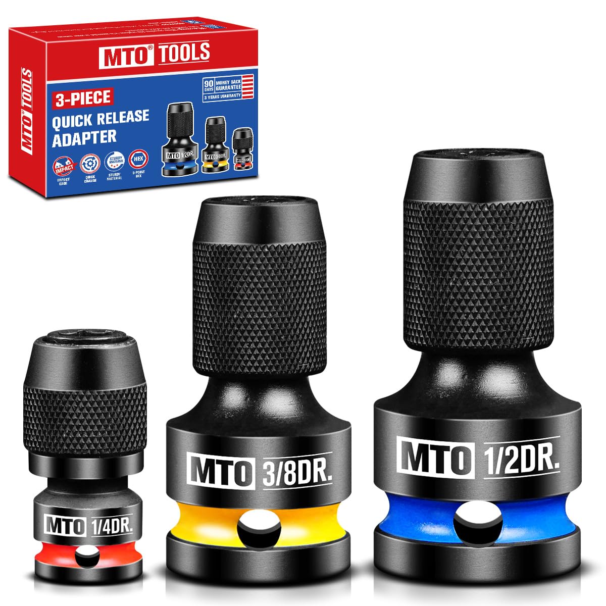 MTO square drive to hex adapter 3-pack for versatile socket conversion