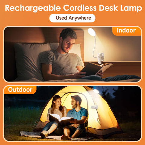 Bedside reading light clips to headboard for late-night pages.