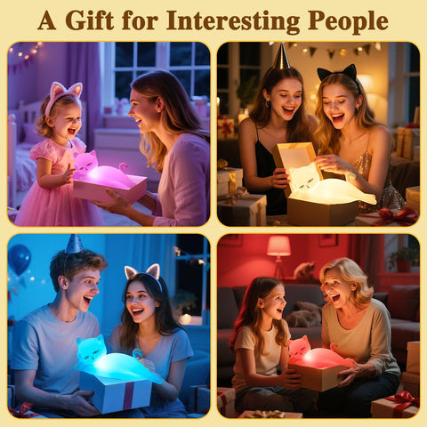 Mubarek cat lamp with 16 colors for vibrant bedtime storytelling and relaxation.
