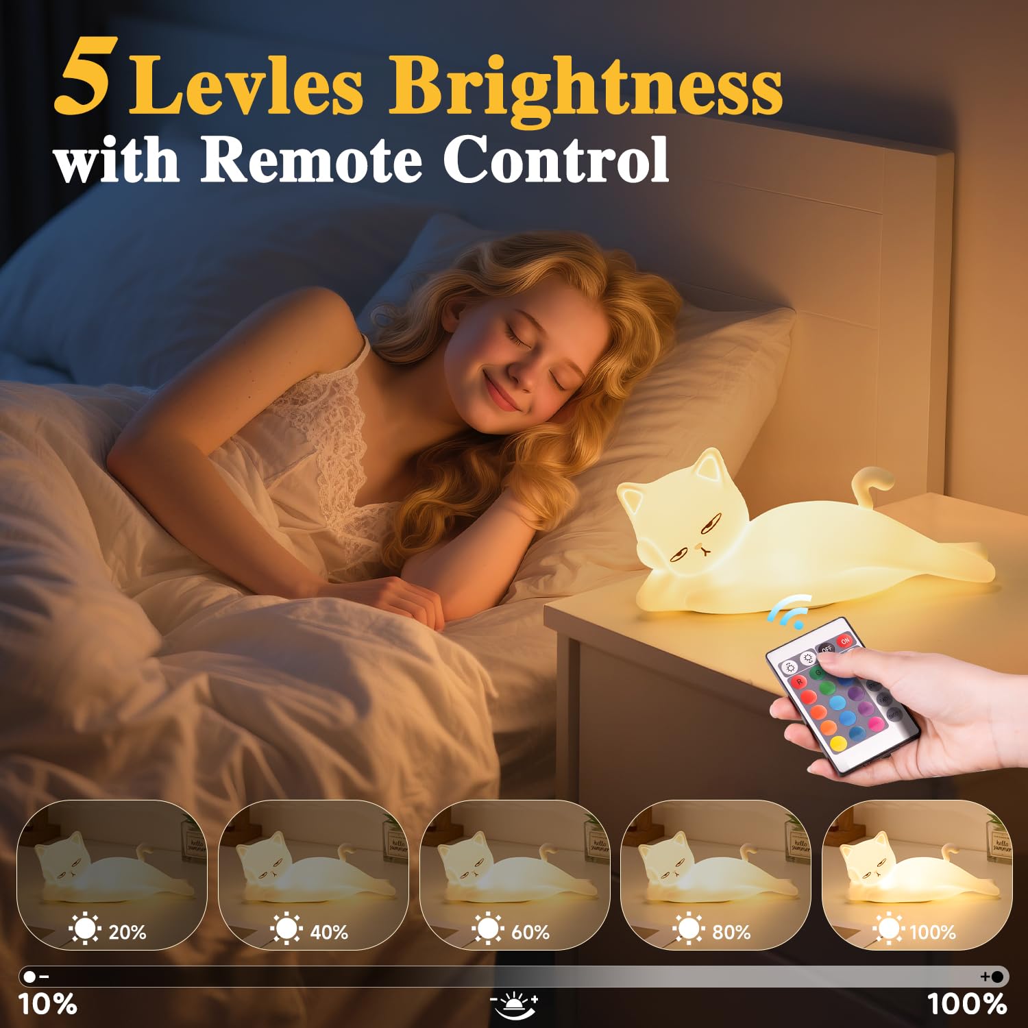 Mubarek cat lamp with touch control for quick on off at bedside.