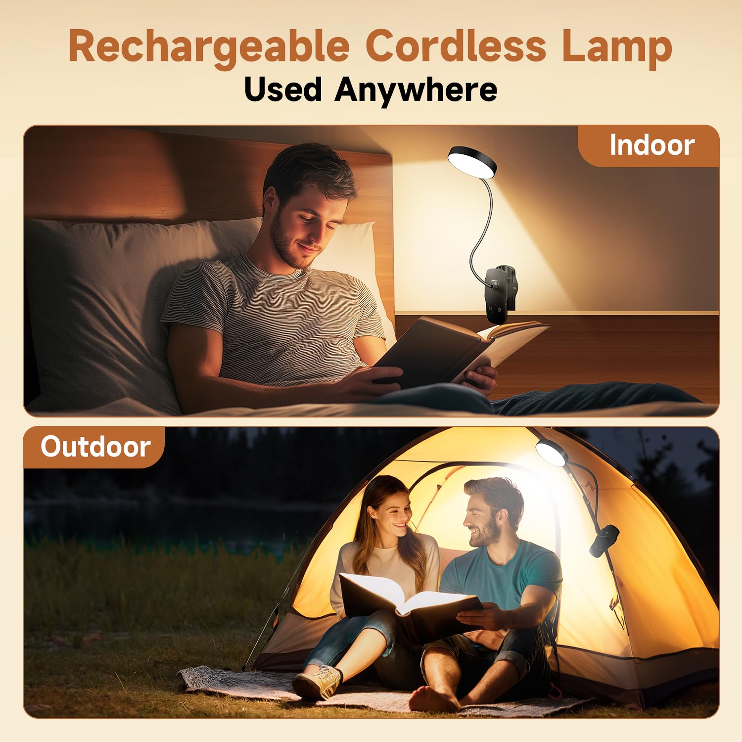 Mubarek Clip-On Lamp 1800mAh battery enables cordless operation