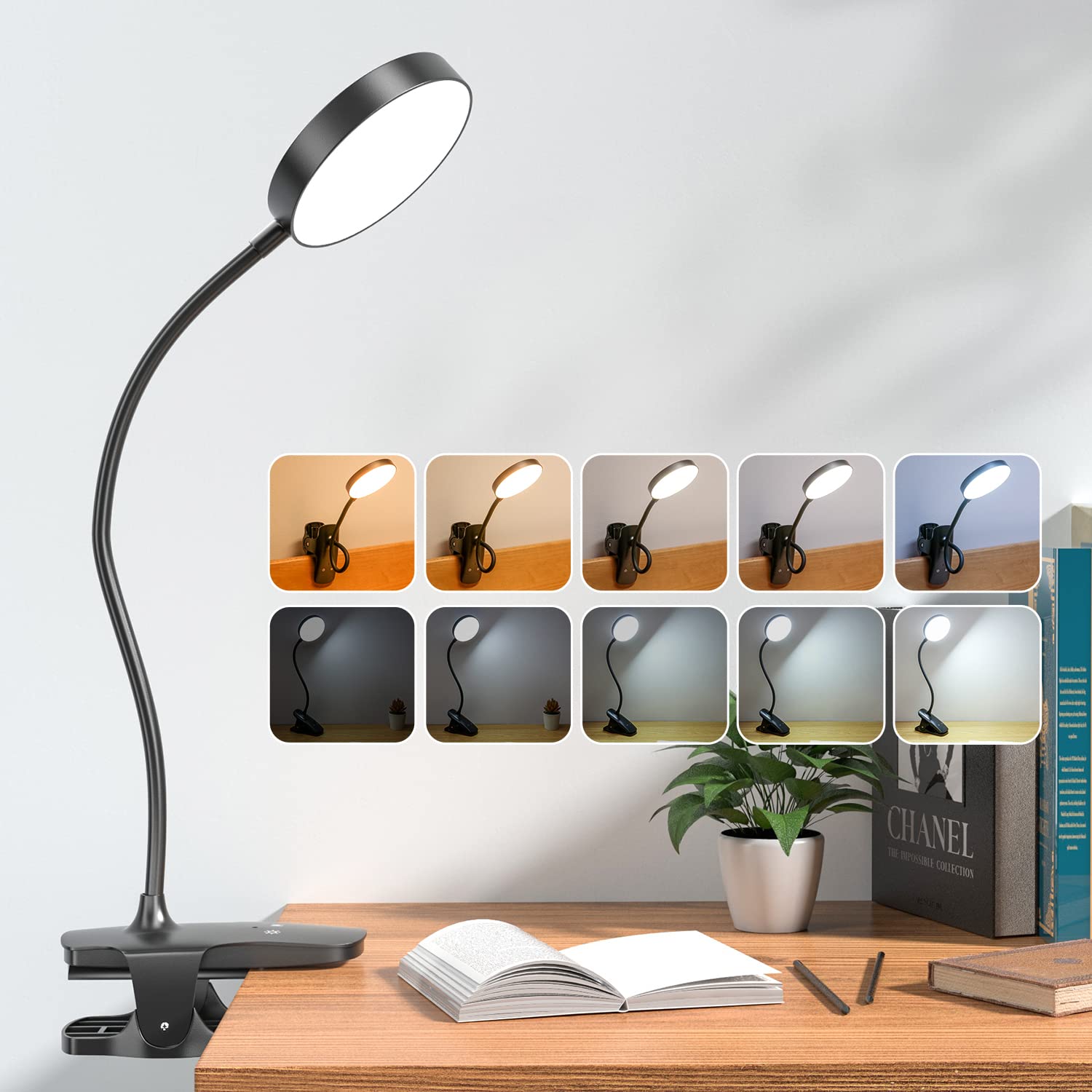 Mubarek Clip-On Lamp clip-design with sturdy clamp for bedside or desk use