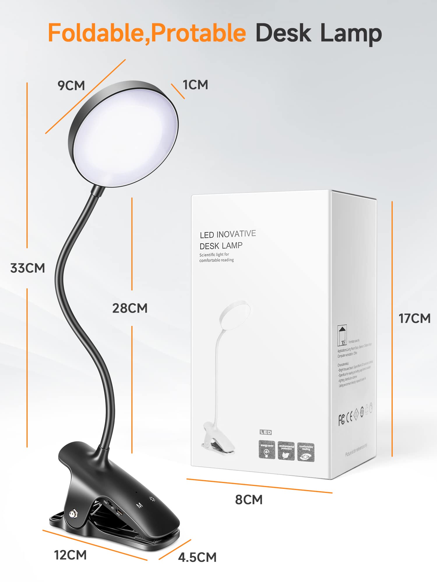 Mubarek Clip-On Lamp dorm-desk-use compact and portable