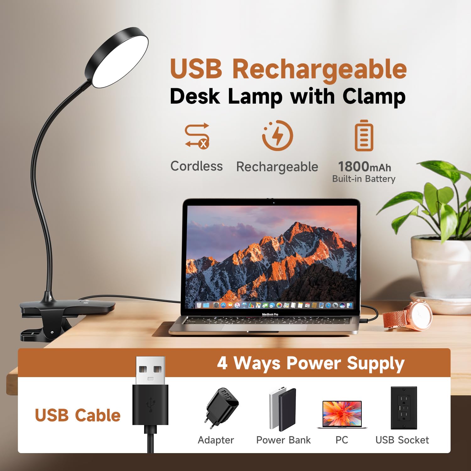Mubarek Clip-On Lamp rechargeable USB design for easy charging