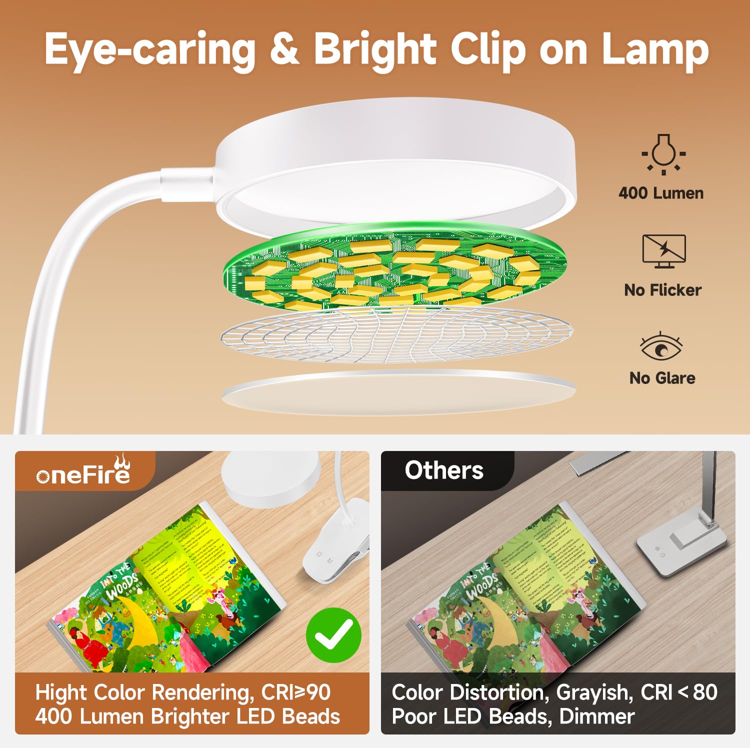 Cordless rechargeable lamp with USB charging for flexible placement.