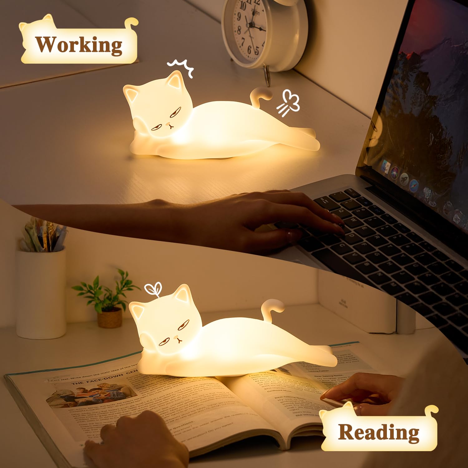 Mubarek silicone soft cat lamp BPA free and cuddle friendly night light.