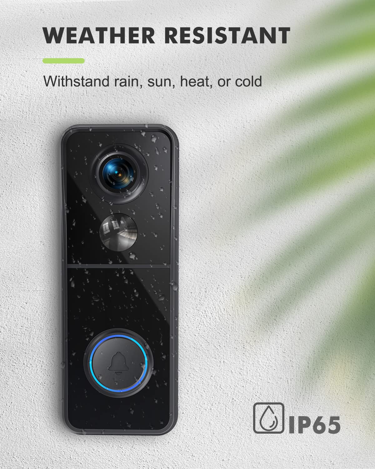 MUBVIEW battery-powered doorbell with IP65 weather resistance.