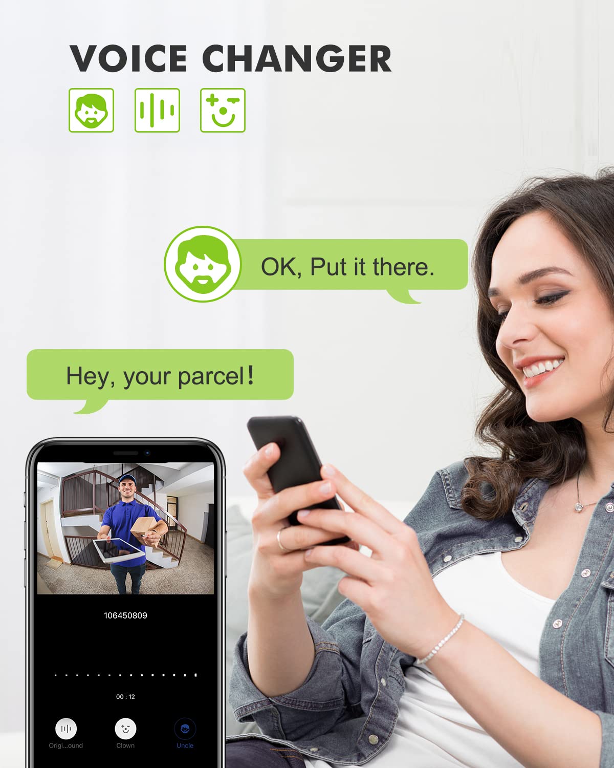 MUBVIEW voice changer feature enabling discreet or playful greetings.