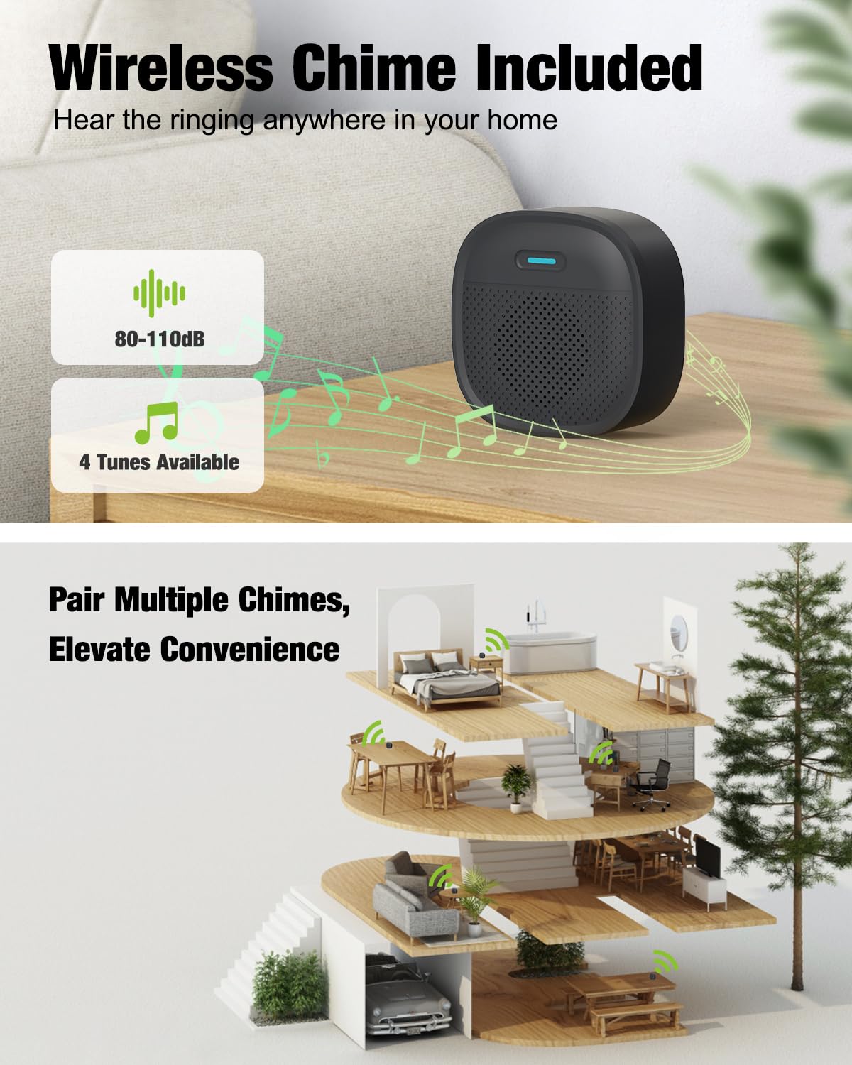 MUBVIEW wireless chime placement for flexible indoor alerts