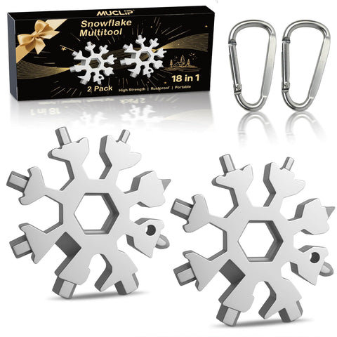 Muclip Snowflake 18-in-1 multitool two-pack, pocket-friendly and ready for quick fixes.
