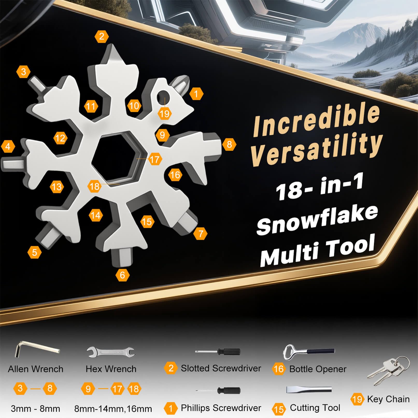 Muclip Snowflake multitool featuring bottle opener for on-the-go drinks and tasks.