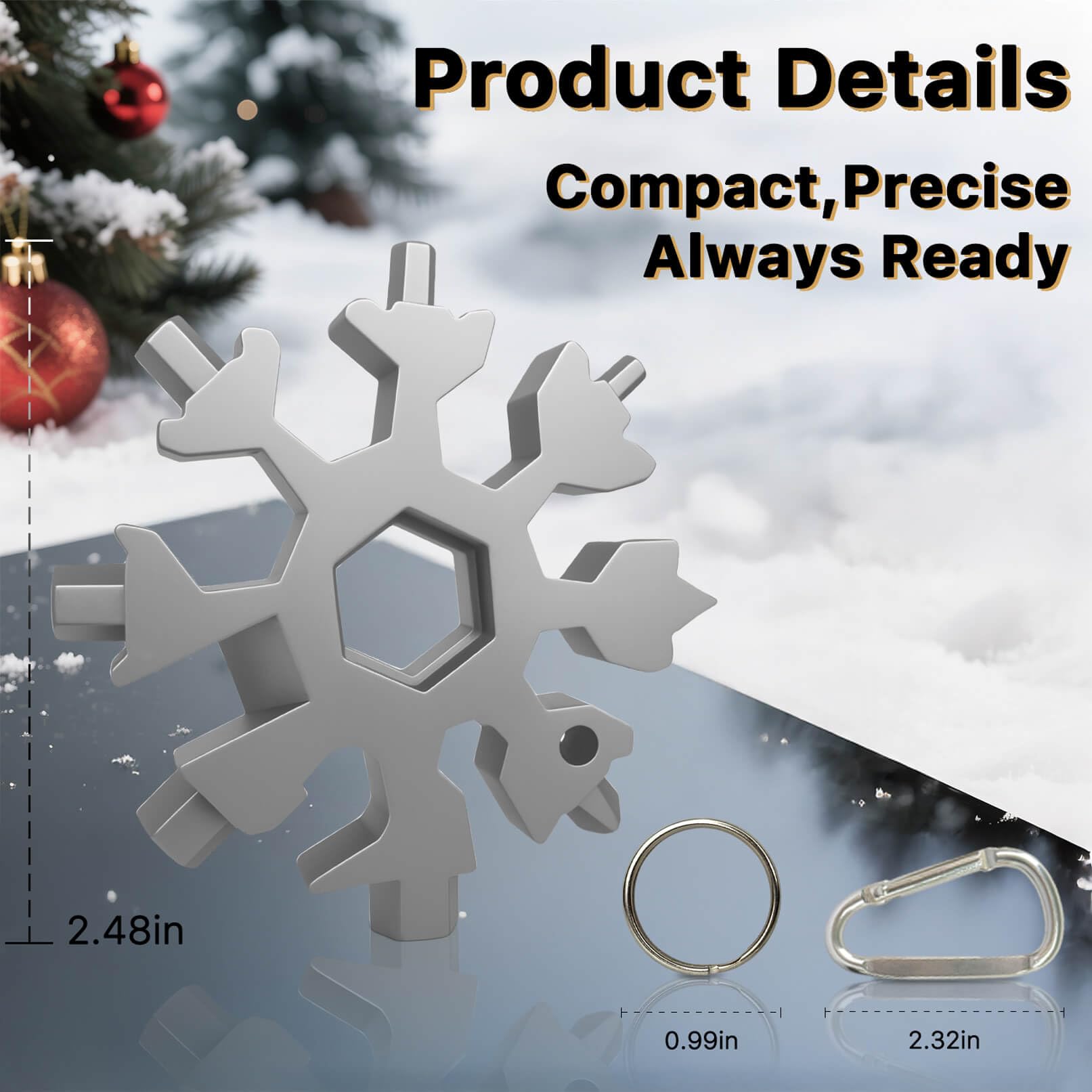 Muclip Snowflake multitool with carabiner attached to keys for everyday carry.