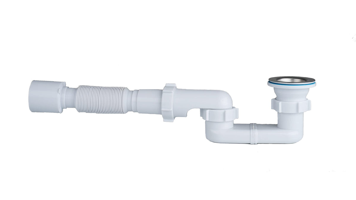 Mucol bath-shower drain low-profile p-trap for compact spaces