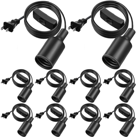 Mudder 10-pack hanging light cord with switch in black, 6 ft, versatile indoor lighting.