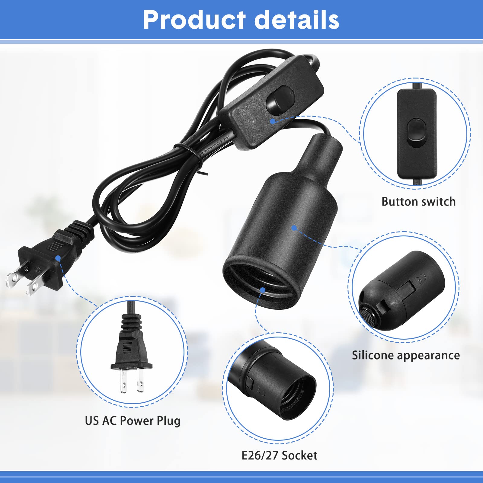 Mudder 6 ft extension cord with switch enables flexible placement.