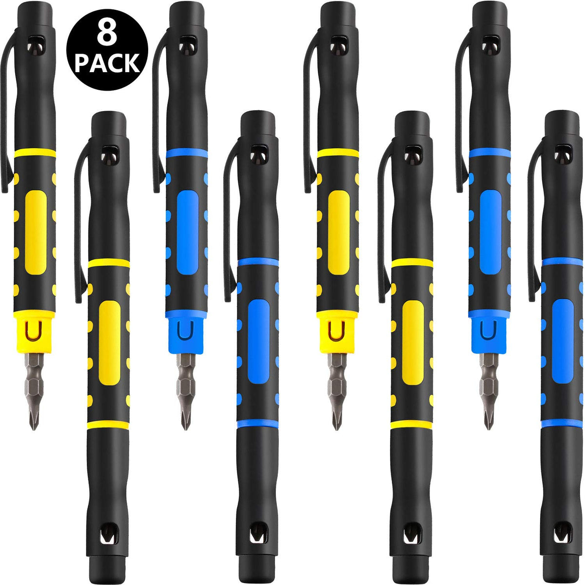 Mudder 8-piece 4-in-1 pocket screwdriver pen with magnetic end for easy screw pickup.