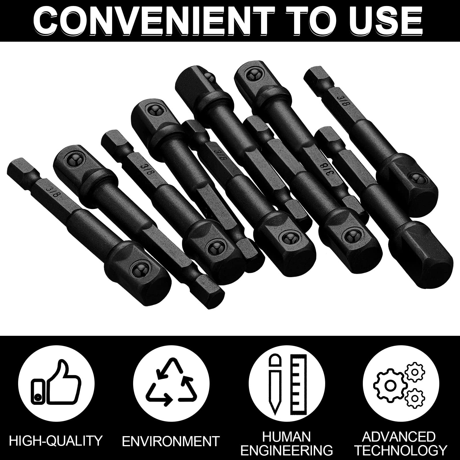 Mudder conversion feature joins 10 mm to 3/8-inch for faster socket installation.