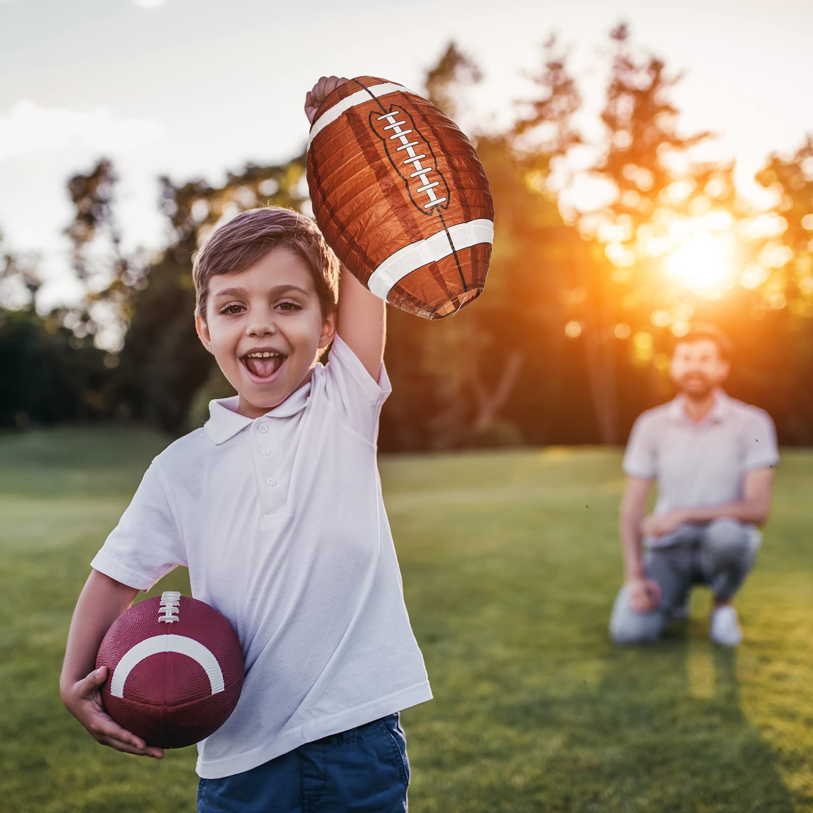 Mudder football lantern decor for indoor and outdoor parties, versatile scenes.