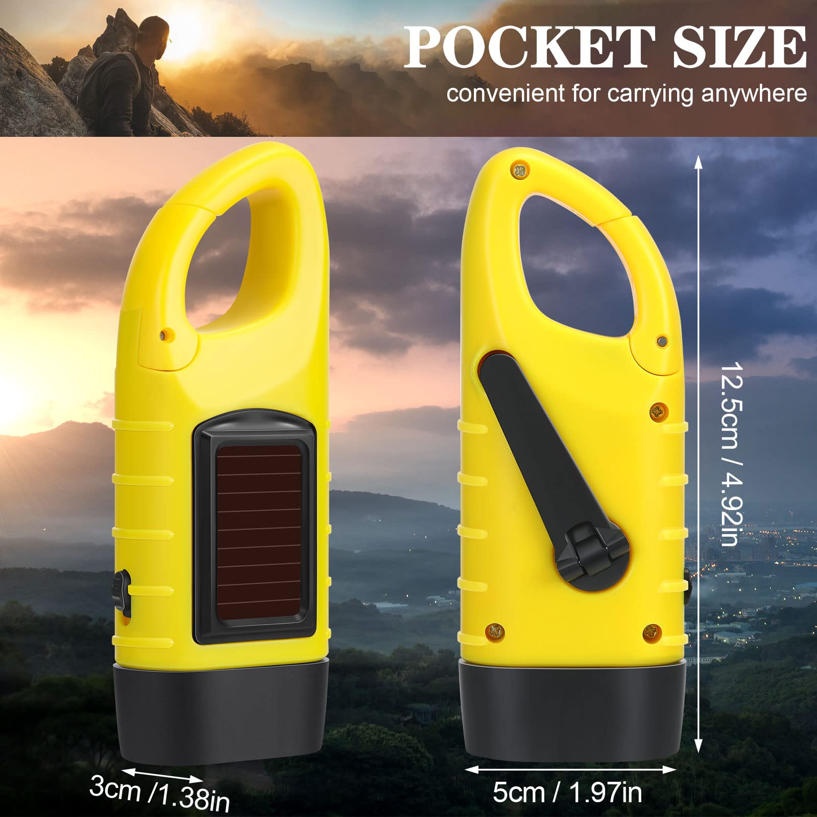 Mudder hand crank solar flashlight in yellow for outdoor adventures.