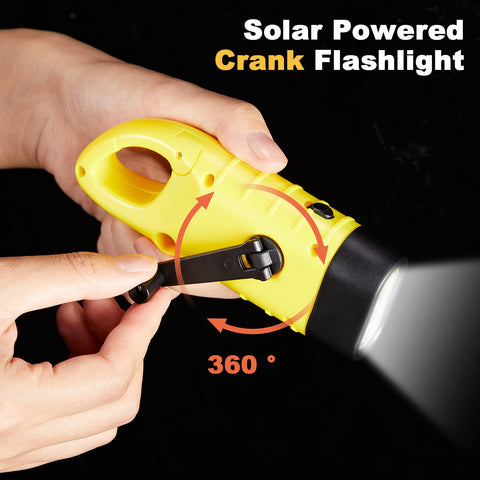 Mudder solar-powered LED emergency light with built-in panel for sun-charged lighting.