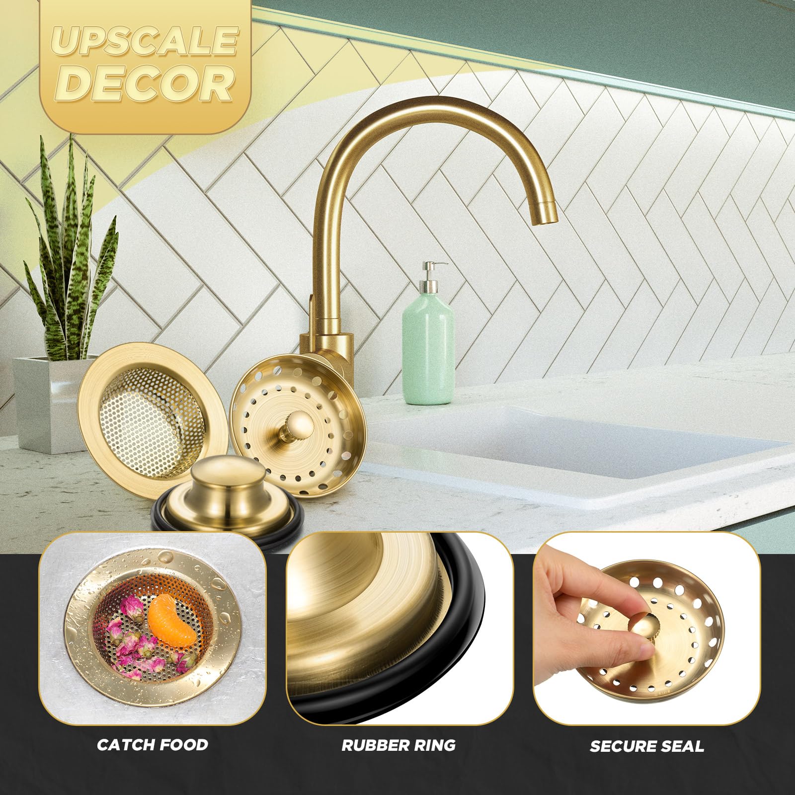 Mudder universal-fit strainer brushed gold for most drains