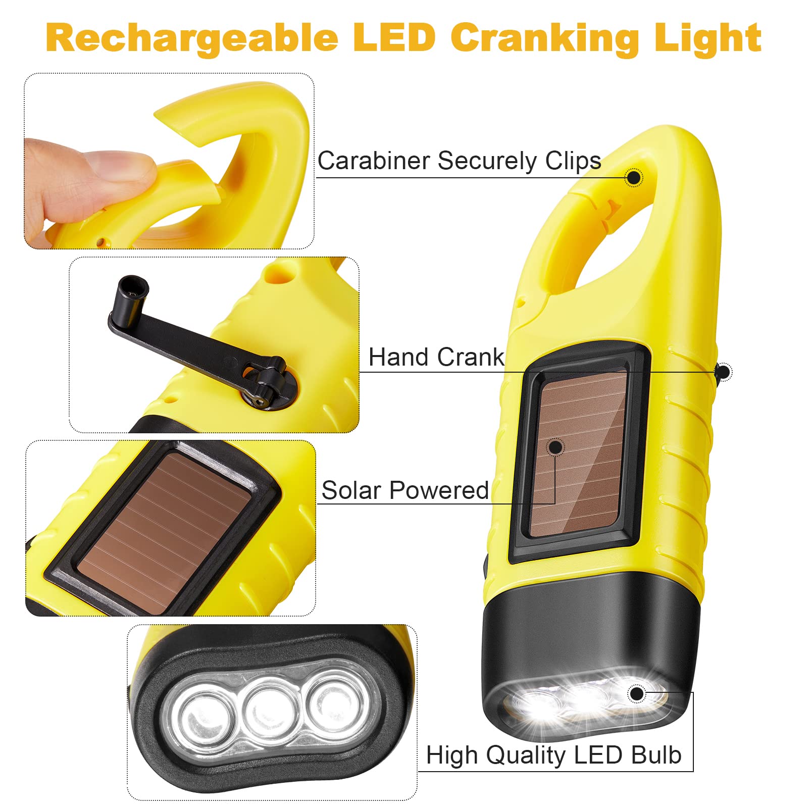 Mudder wind-up rechargeable LED flashlight showing easy hand crank recharging.