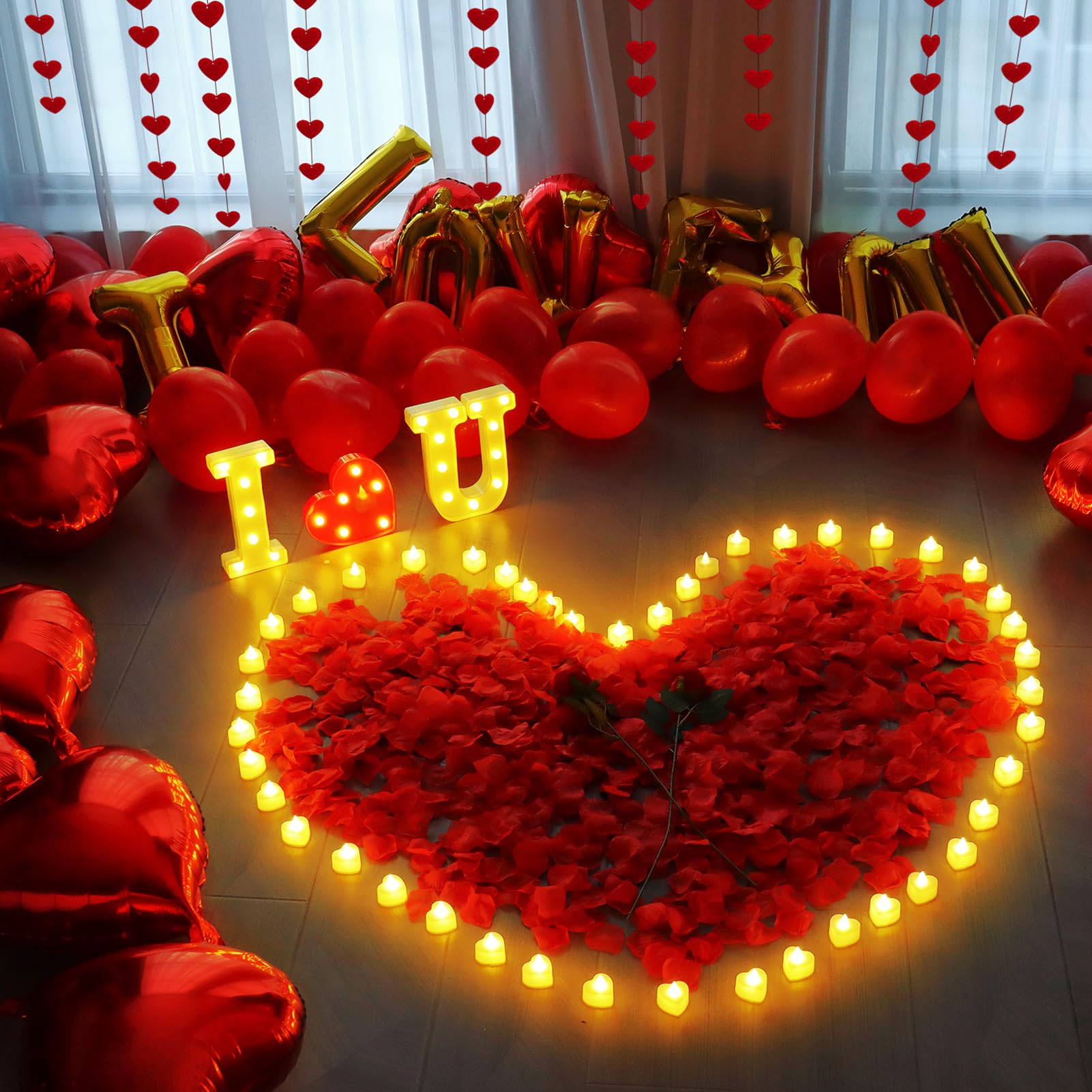 MUDEREK LED sign I LOVE U lights up the centerpiece with warm glow