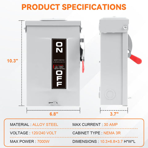MUJURUR 30A disconnect switch side casing shows rugged outdoor durability