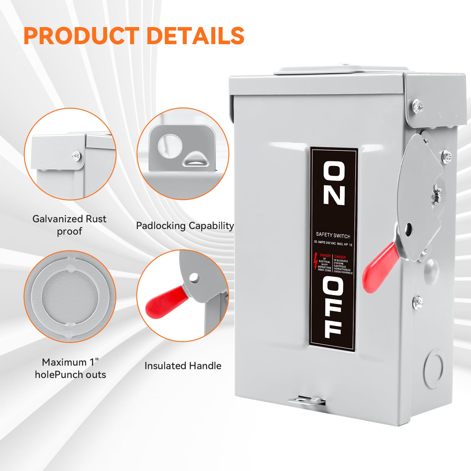 MUJURUR 30A disconnect switch toggle with locking mechanism for safe operation