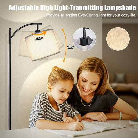 Mukuxin arc floor lamp features a foot switch for hands-free operation.