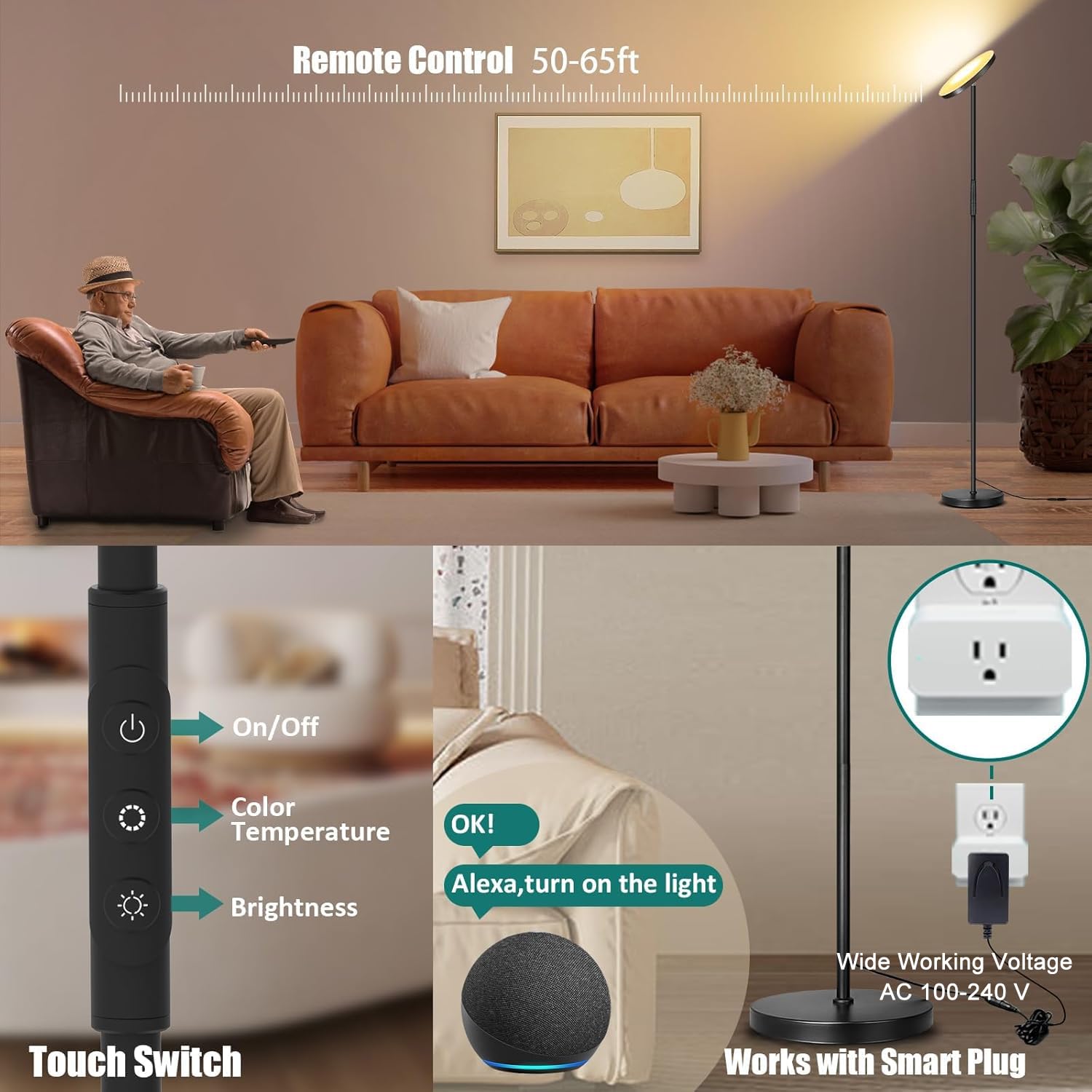 Mukuxin bright floor lamp with easy plug-and-play setup and stable weighted base.