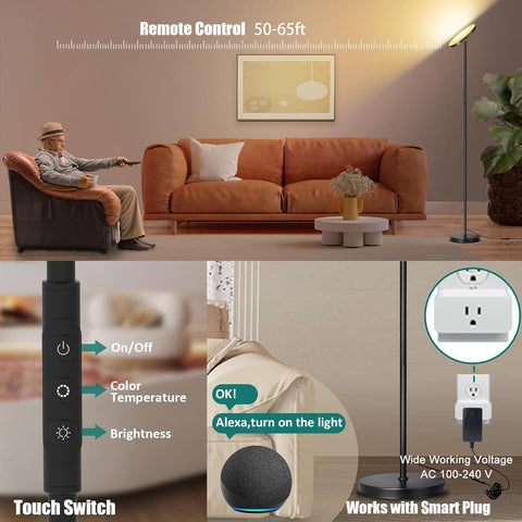 Mukuxin bright floor lamp with easy plug-and-play setup and stable weighted base.