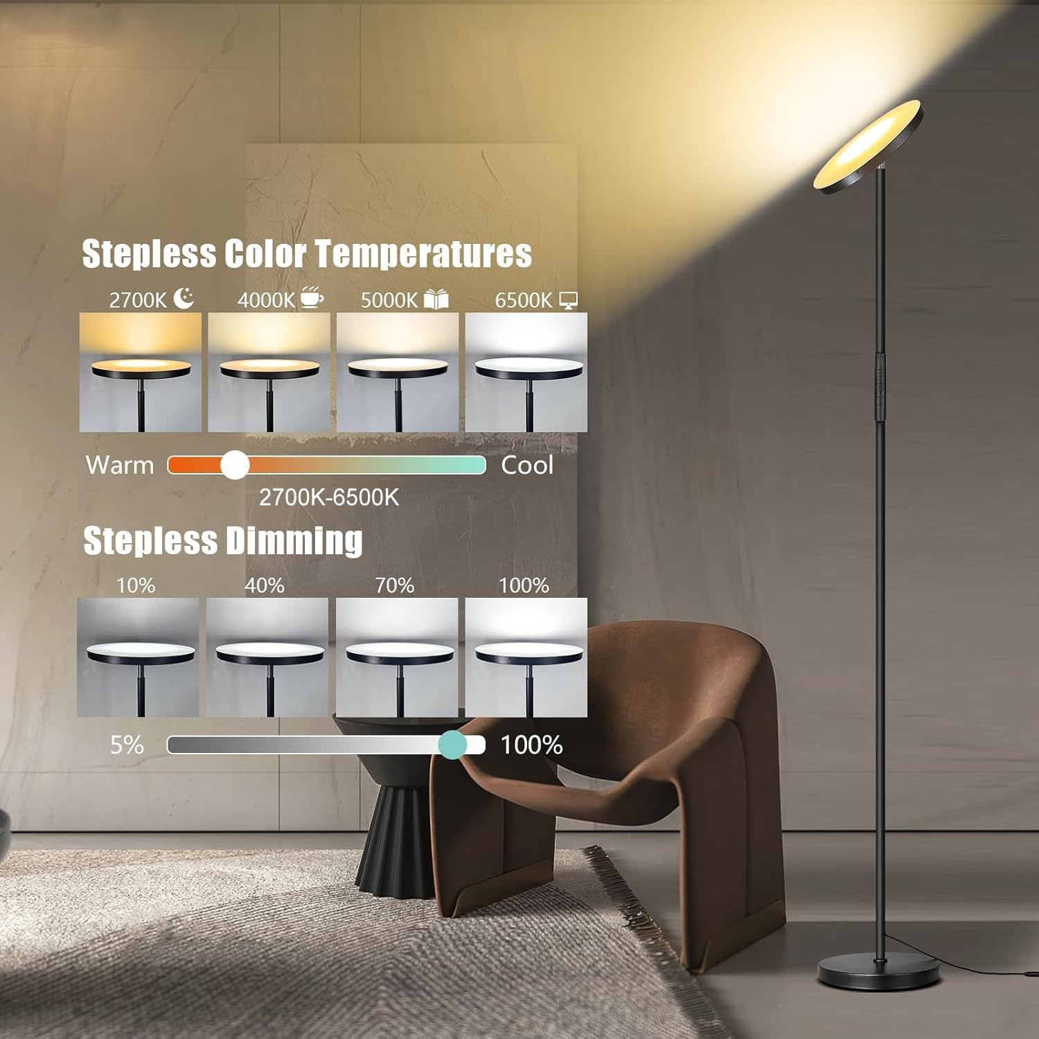 Mukuxin floor lamp featuring night mode for a gentle path light at bedtime.