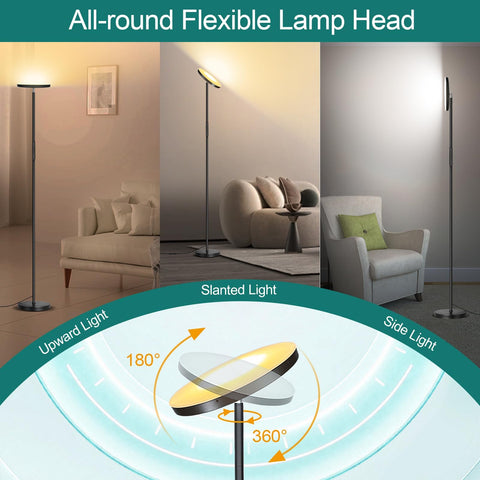 Mukuxin floor lamp with 180° flip and 350° rotation for versatile placement.