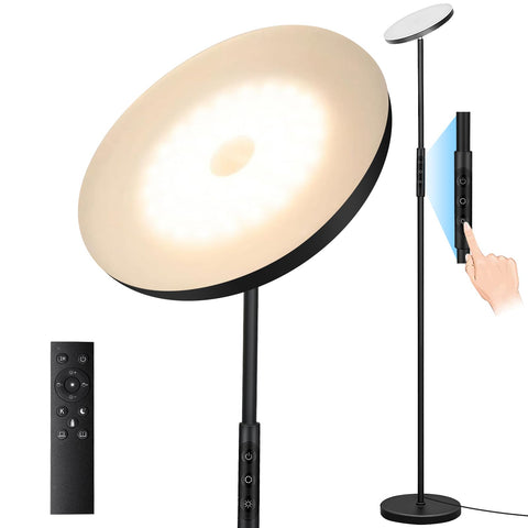 Mukuxin floor lamp torchiere remote control for convenient lighting across the living room.
