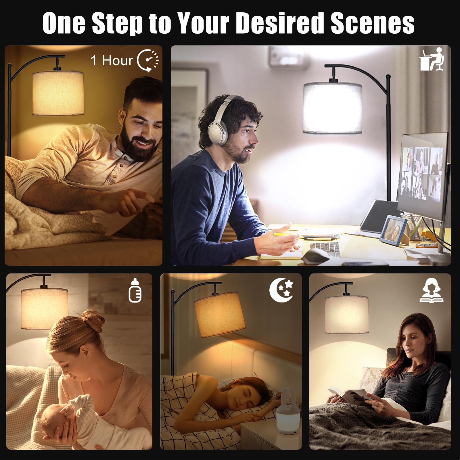 Mukuxin arc lamp offers 12 color temperatures for customizable mood lighting in any room.