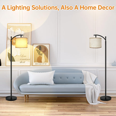 Mukuxin installation-ready arc lamp with linen shade and quick assembly.