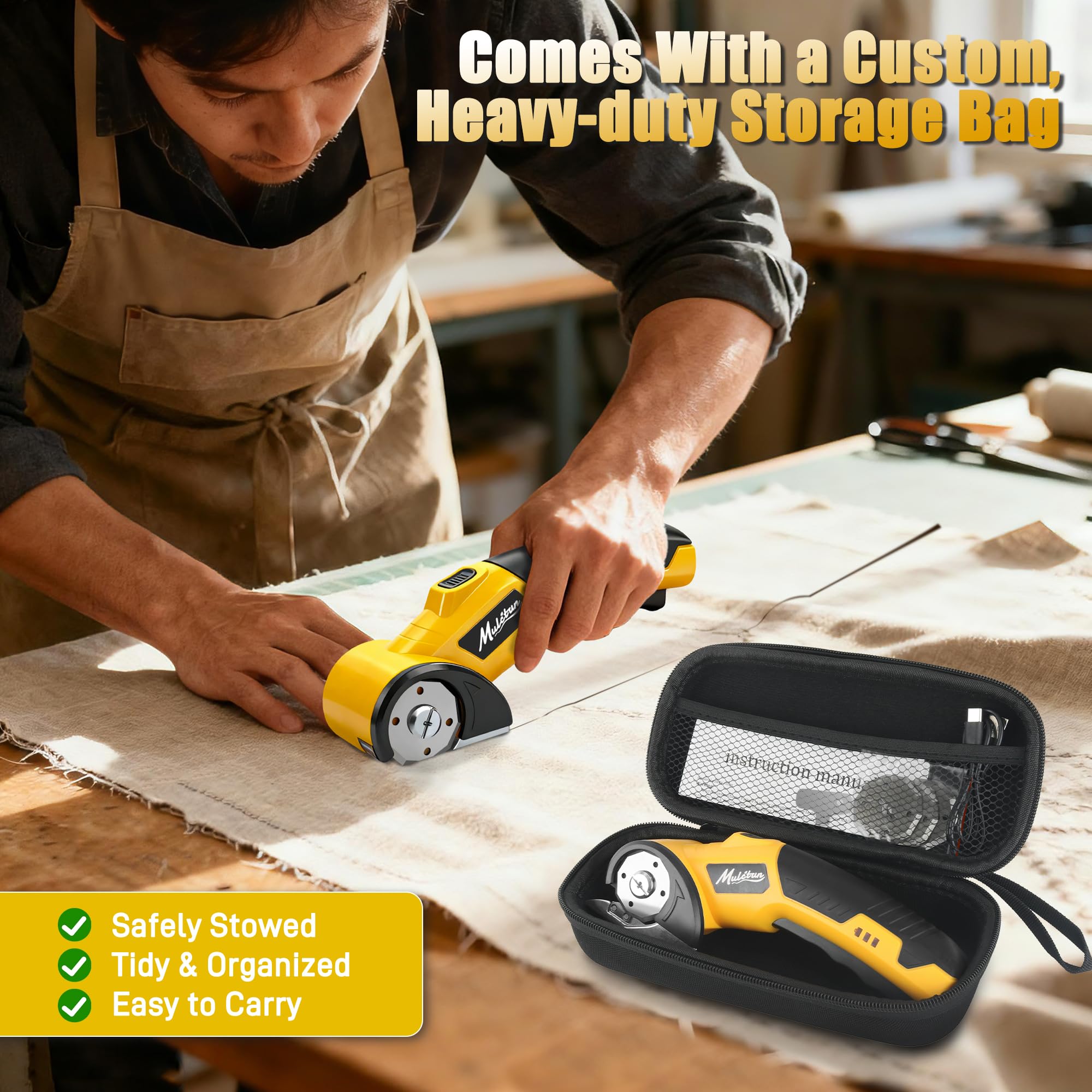 Mulctun bright yellow design stands out on busy job sites.