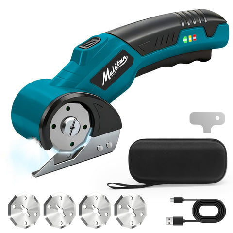 Mulctun electric box cutter showing wider blade for smooth cardboard cuts