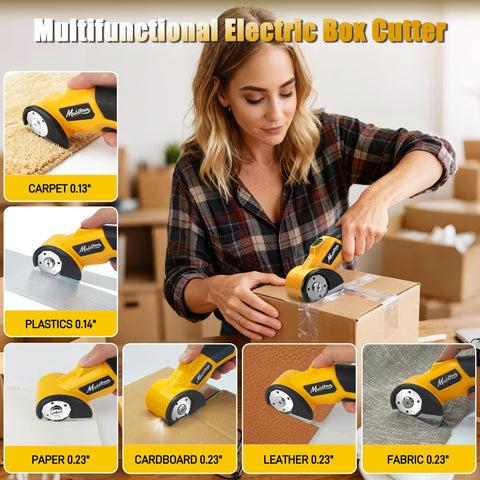 Mulctun versatile cutter handles cardboard, plastic, and fabric up to 1/4 inch.