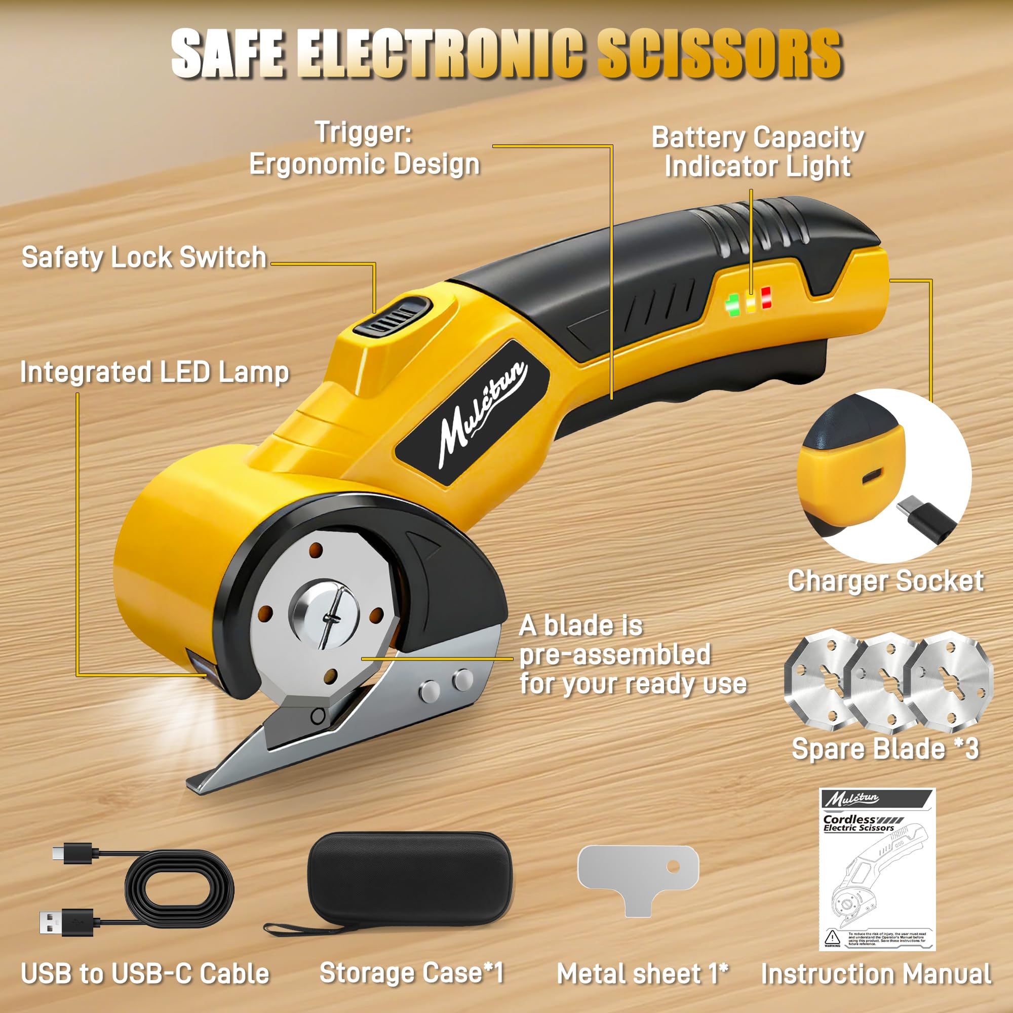 Mulctun USB charging and long-lasting 4V 2000mAh battery on the go.