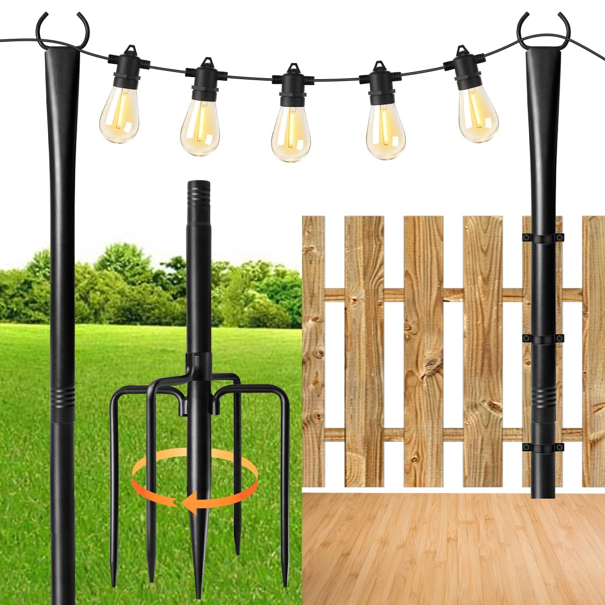 MuliVid 2-pack 10ft outdoor light poles for patio and garden, ideal for stable lighting setups.