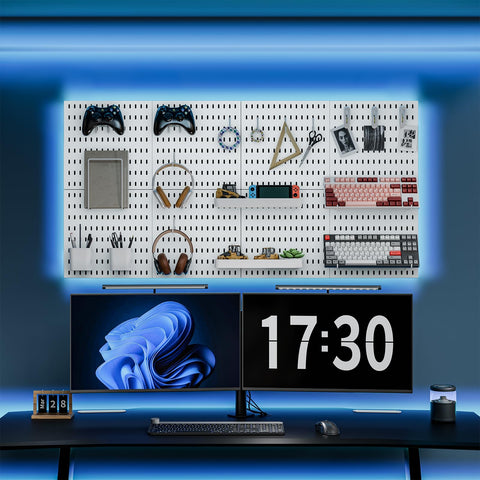 MULSAME pegboard containers organize small parts and fasteners for quick access.