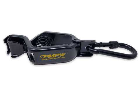 Multipurpose Webbing Inc glove clamp front view shows sturdy metal construction for reliable retention.